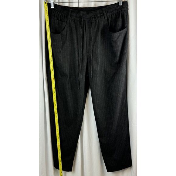Zara Pinstripes Drawstring Waist Trousers Charcoal Gray 12 Professional 64-29 - Picture 6 of 15